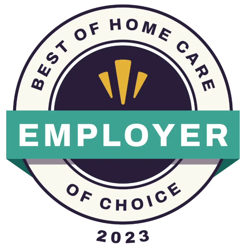 best of home care - employer of choice 2023, circle badge with green banner